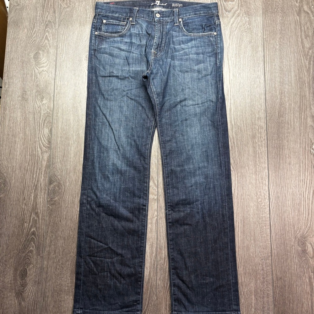 7 For All Mankind Austyn Relaxed Straight Leg Jeans Dark Wash Blue Mens 34 x 33